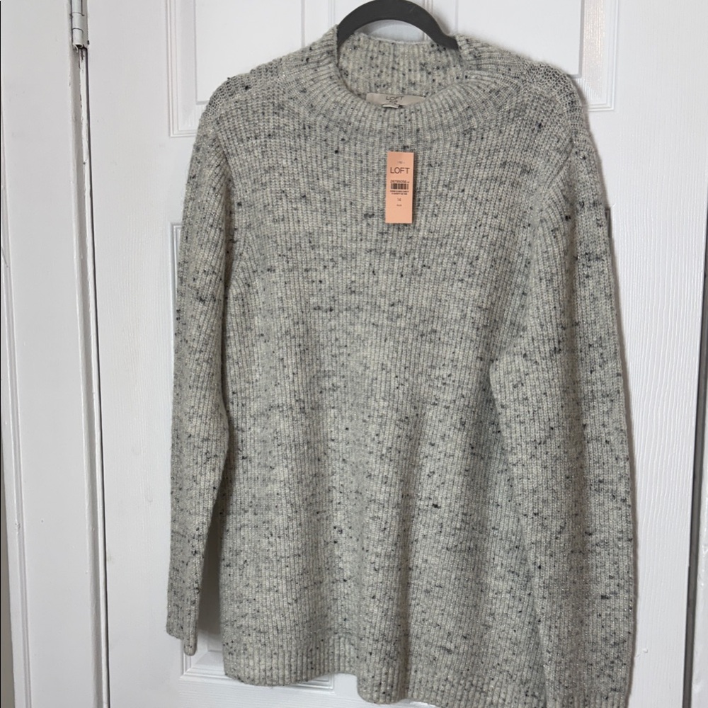 LOFT Gray Speckled Crew Neck Sweater